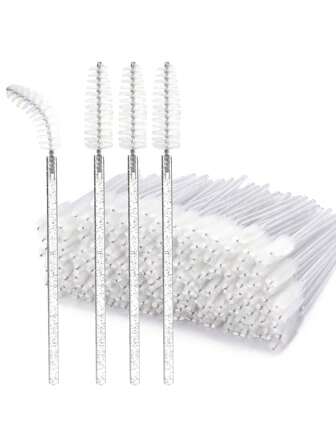 200PCS 100PCS 50PCS Disposable Mascara Wands, Crystal Spoolies Brush For Eyelash Extensions, Spooly Eyelash Eyebrow Brushes Lash Wand Applicator Makeup Kits (White)