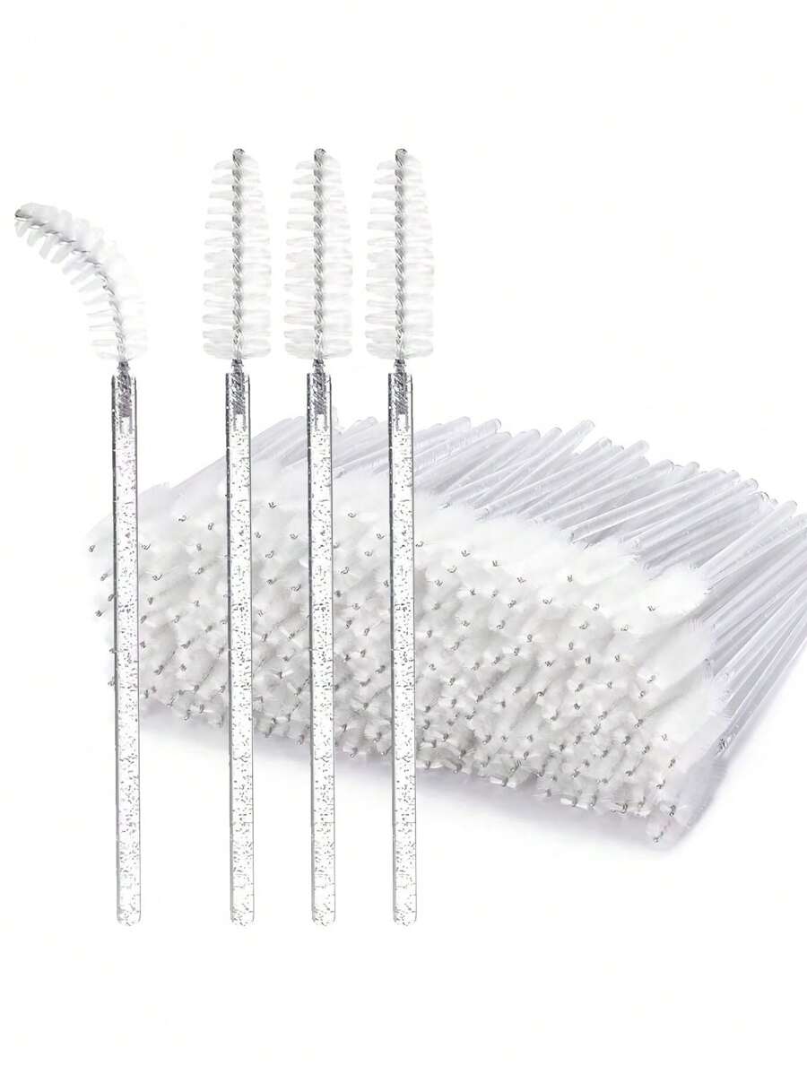 200 PIÈCES 100 PIÈCES 50 PIÈCES Baguettes de mascara jetables, brosses Spoolies en cristal pour extensions de cils, brosses pour les cils et les sourcils Spoolies, applicateur de baguette pour cils, kits de maquillage (blanc)