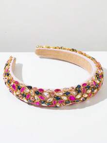 1pc Solid Color Velvet Sponge Padded Headband Women's Retro Luxurious Rhinestone Decor Shiny Party/Wedding Hair Accessory - Multicolor - View 11