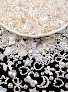 Assorted Mixed 1200 Pieces Mixed Pearl 3D Nail Decorations White Pink Multi-Shape Heart Moon Sun Bowknot Nail Decorations Flat Mixed Heart Star Bowknot Round Pearl Nail Beads For Women Nail Salon Leisure DIY Crafts Jewelry Accessories With Tweezers And Pick Up Pencil Middle Eastern Style Japanese And Korean Style Spring And Summer Supplies