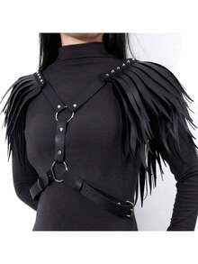 1PC Punk Black PU Leather Body Harness Belt With Wings, Men Women Gothic Chest Chain Shoulder Waist Belt Nightclub Party Rave Body Chain Roleplay Cosplay Halloween Body Accessories Jewelry - Black - View 2