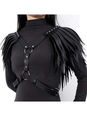 1PC Punk Black PU Leather Body Harness Belt With Wings, Women Gothic Chest Chain Shoulder Waist Belt Nightclub Party Rave Body Chain Roleplay Cosplay Halloween Body Accessories Jewelry