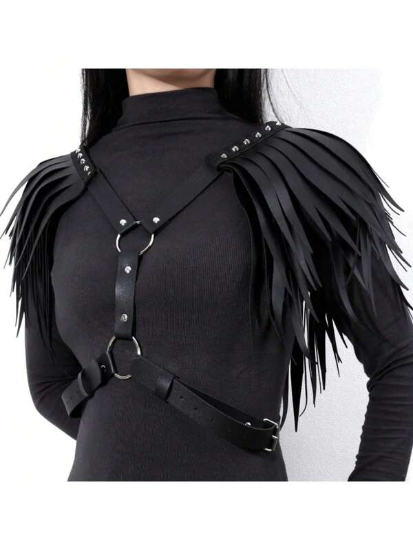 1PC Punk Black PU Leather Body Harness Belt With Wings, Men Women Gothic Chest Chain Shoulder Waist Belt Nightclub Party Rave Body Chain Roleplay Cosplay Halloween Body Accessories Jewelry