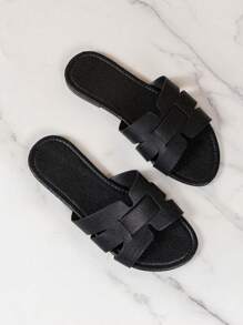 Women's Casual Flat Slide Sandals, Korean Style Open Toe Braided Roman Slippers For Spring, Summer, Beach, Vacation, Suitable For Dress, Cocoa Color