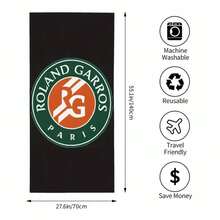 Fourgar Roland Paris Tennis Tournament Beach Towel - Quick Drying, Soft & Absorbent Polyester Blend, Vibrant Red & Green Tennis Design With "Roland Paris" Logo, Lightweight For Beach, Pool, Travel, Camping, Surfing, Outdoor Activities, Sports Design, Fast Drying Fabric Beach Essentials - Multicolor - View 3