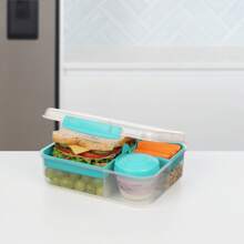 To Go, 1.65L/6.9 Cups, 1 Pack, Plastic Rectangular Bento Lunch With Yogurt Pot, Teal