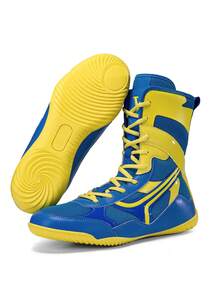 TACHUAN 1 Pair Men's High-Top Professional Boxing Shoes, Wrestling Training Boots, Muay Thai Kickboxing Shoes, Fitness Martial Arts Sneakers - Blue - View 3