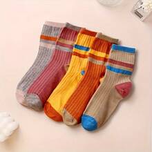 5 Pairs Of Striped Printed Socks, Comfortable And Soft Mid Length Socks, Women's Long And Short Socks - Mixed Colors-5 Pairs - View 6
