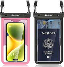 [Negro + Rosa] Estuche impermeable grande para teléfono