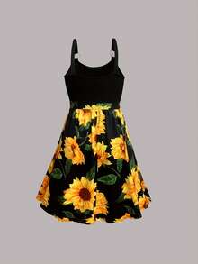 Váy dây lưng in hoa hướng dương thanh lịch cỡ lớn, phong cách nghỉ dưỡng, xuân/hè - Nhiều màu - Xem 3