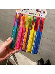 Caja de 5 cepillos de dientes de cerdas suaves, cepillos de dientes para adultos de colores de caramelo de alta densidad antibacterianos, empacados individualmente en diferentes colores, de vuelta a la escuela