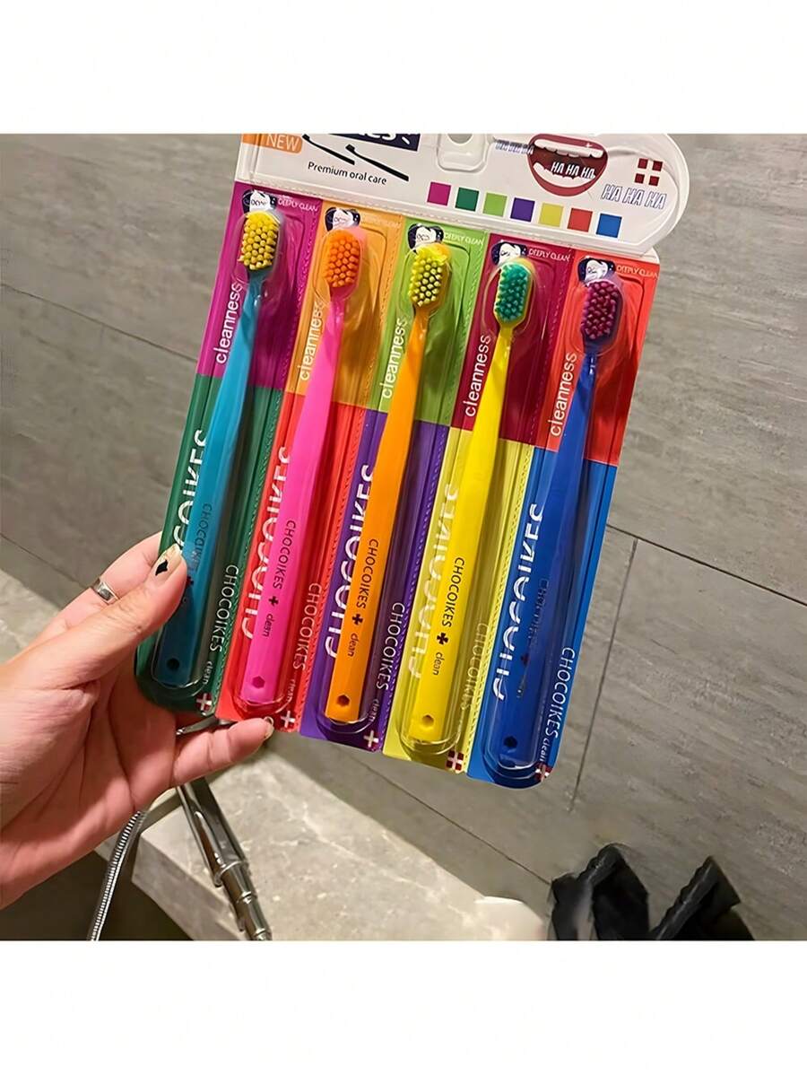 Caja de 5 cepillos de dientes de cerdas suaves, cepillos de dientes para adultos de colores de caramelo de alta densidad antibacterianos, empacados individualmente en diferentes colores, de vuelta a la escuela