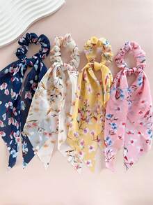 4 件/8 件优雅花卉雪纺发圈，柔软面料优雅女士发饰，适合马尾辫、发髻发型、日常佩戴、波西米亚优雅