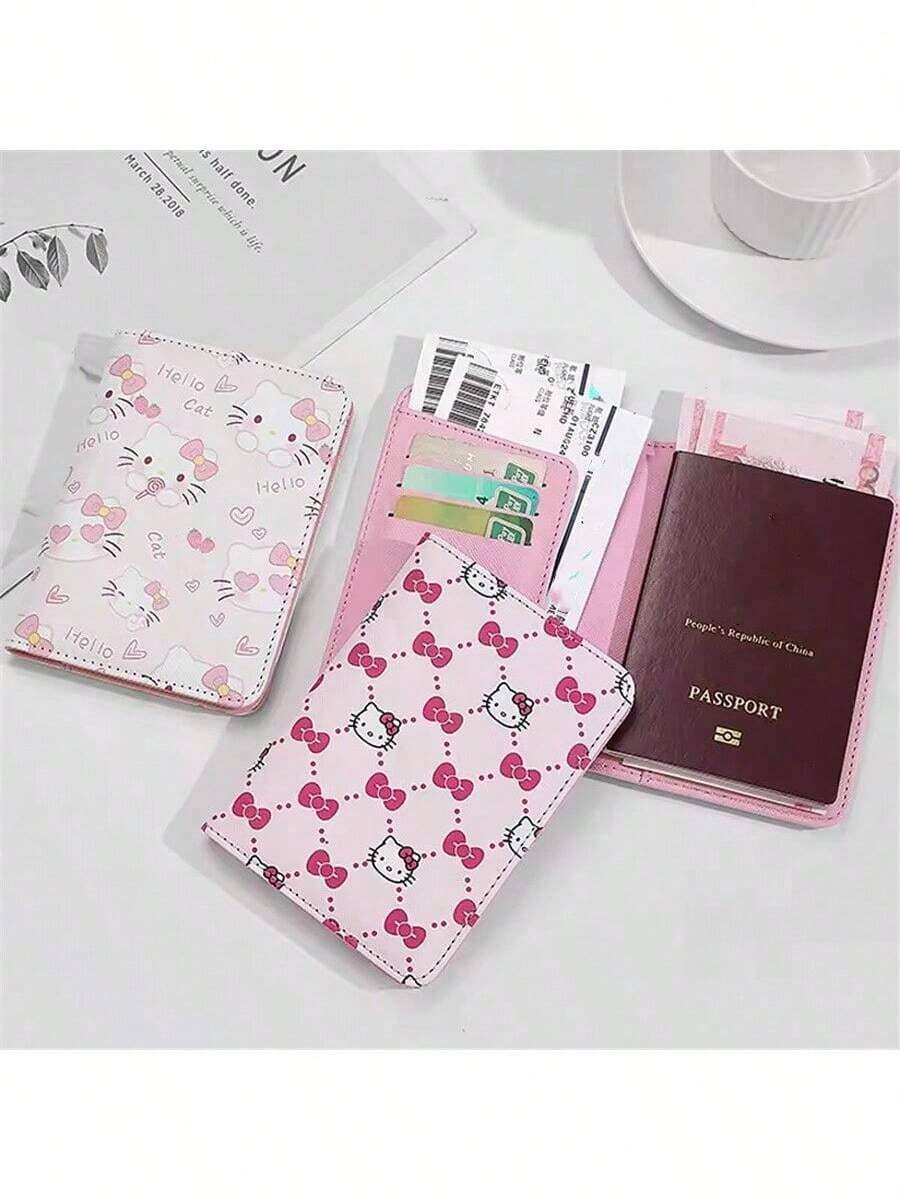 Sanrio Sanrio Mode Schleife Hallo Kitty Passcover für Damen Reisenotwendigkeiten Passhülle Cartoon Stitch Flugticket Passport Halter Urlaubsnotwendigkeiten Urlaubsreisebeutel Reisezubehör