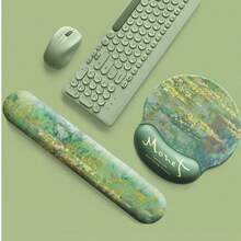 1pc Monet Water Lilies Painting Ergonomic Mouse Pad With Wrist Rest Support, Soft Keyboard Mat, Unisex