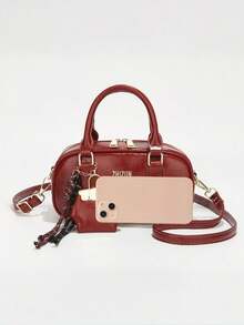 2025 新款女士保龄球风格手提包，小众品牌通勤小方肩包 - 紅色 - 查看 3