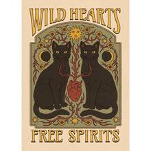 1 pieza Pintura de lona retro con diseño de gato de la suerte, brujería, sol, luna y polvo de estrellas para decoración del hogar, opcional con marco - Multicolor - Ver 41