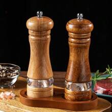 1 pieza Molinillo de pimienta manual, trituradora de sal marina de madera para el hogar, botella reutilizable para especias para barbacoa, picnic, camping, utensilios de cocina