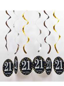 6pcs/1set Black Rose Gold PVC Spiral Hanging Ornaments For 18th/21th/30th/40th/50th/60th/70th Birthday Decorations Party Background Decoration Supplies