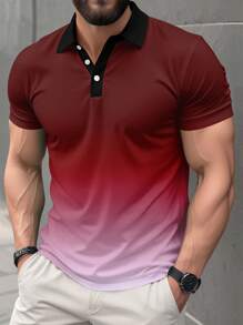 Camisa polo de manga corta con estampado degradado, casual y de moda para hombre