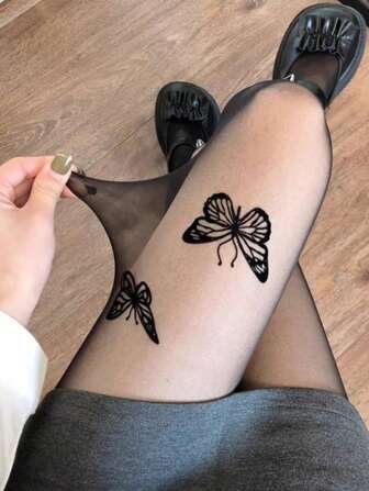 新款性感黑色双蝴蝶结透明连裤袜，时尚夜店紧身裤，电子女孩风，舒适