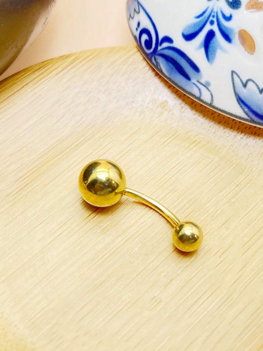 1 件简约不锈钢肚脐环，时尚球形身体首饰肚脐环 - gold - 查看 1