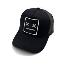 1 Peça Boné de Beisebol com Bordado de Rosto Sorridente Masculino, Boné de Caminhoneiro Ajustável à Moda com Proteção Solar para Uso Externo, Casual, Adequado para Primavera, Outono, Viagens, Praia