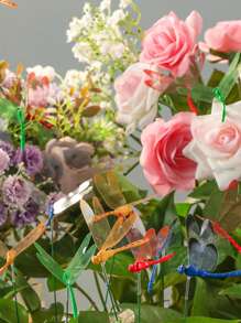 10pcs-3d Simulation Flower Dragonfly Stake Garden Decoration, Artificial Dragonflies With Stems,Micro Landscape Arrangement For Outdoor Dining Table-Color Random, For Garden/Shop/Home Wall Decoration Random Color,Wooden Post Dragonfly Garden Decorations, Waterproof Lifelike Dragonfly Suitable For Indoor/Outdoor
