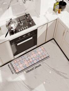 1pc Premium Diatomite Kitchen Mat With Pink & Light Blue Color Block, Floral, Geometric, Swirl Decorative Patterns, Bohemian Style, Anti-Fatigue Cushion Kitchen Carpet, Water Absorbent For Kitchen, Bathroom, Entryway, Laundry Room