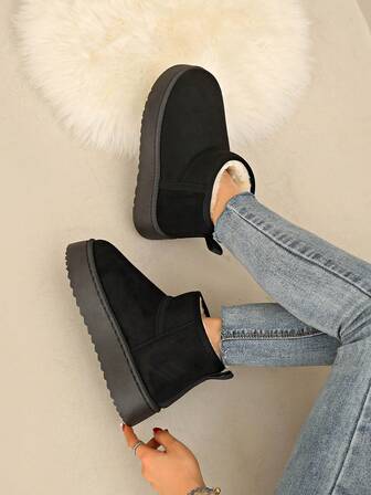 1 双纯色男女户外休闲可爱保暖冬靴，适合通勤、办公室、居家、户外，厚底冬季雪地靴，男女皆宜