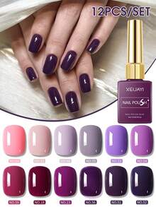 XEIJAYI 凝胶指甲油套装，12 色高光泽闪亮，持久 UV LED 浸入凝胶，高饱和度，持久，亮紫色系列，情人节礼物沙龙设计适合女性美甲 - 彩色 - 查看 2