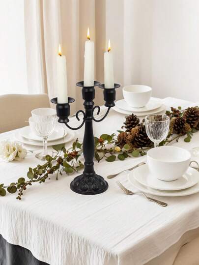 1 pieza/1 set Candelabro de hierro forjado nórdico, candelabro vintage europeo romántico, adecuado para cena a la luz de las velas, decoración de boda, adornos de velas de cumpleaños, adecuado para decoración del hogar y de la boda, decoración central de mesa, decoración del hogar, decoración de la habitación, regalo de cumpleaños y graduación.