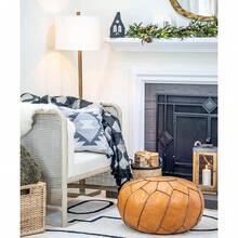 Moderner Faux Leather Pouf Unstuffed Ottoman Moroccan Footstool, Floor Footrest Cushion, Storage Solution - Natural Brown Color-Cb - Pumpkin - View 4