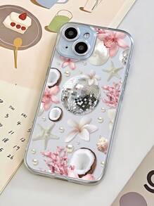 1 Stück Mode-Perlkorallen-Discokugel-Kokosnuss-Seestern-Blumen-Collage-Muster transparente TPU Anti-Fingerabdruck weiche Handyhülle, kompatibel mit iPhone 16 Pro Max, 16, 16 Pro, 16 Plus, 11, 15, 15 Pro, 15 Pro Max, 12, 13, 14 Pro Max, XS, XR, 11 Pro, 11 Pro Max, 12 Pro, 12 Pro Max, 13 Pro, 13 Pro Max, 7 Plus, 14 Pro, 14 Pro Max, 14 Plus, 7 Plus, 8 Plus, 8, SE2, 12 Mini, 13 Mini, Antivergilbend