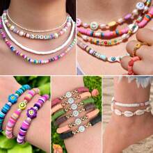 6mm 1/5/10 Strand Flat Round Polymer Clay Beads, Multicolor Loose Spacer Polymer Clay Beads For Jewelry Making, DIY Handmade Bracelet Necklace Jewelry Making Craft Supplies, Soft Clay Material, Art & Craft Beading Supplies