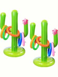 1pc Fun Pool Inflatable Cactus Ring Game Set, Target Throwing Floating Swimming Ring Game, Beach Party Game, Pool Carnival Party Leisure And Entertainment Supplies, Suitable For Pool Parties, Lakes, Rivers, Seaside Vacations, Family Party Water Interactive Games - Multicolor - View 6