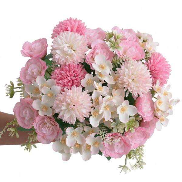 1/3/5 piezas Flores artificiales de rosa, crisantemo e hortensias, ramo de flores de rosa falsas, adecuadas para centros de mesa de bodas, arreglos florales, decoración del hogar y la cocina, decoración del Día de San Valentín, decoración estética de la habitación, decoración primaveral del hogar