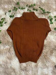 Women's Knitted Turtleneck Sweater – Comfort And Style For Winter - Rust Brown - View 4