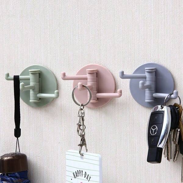 1Pc Rotating Three-Point Hook, Rotating Hook, Towel Bath Flower Paste Hook, No Punching, 3 Claw Hooks, 3 Stick Paste Hooks, No-Trace Paste Hooks, Random Colors, Practical Hooks