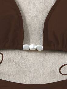 Polovedo Official New Spring/Summer Solid Color Khaki Halter Tie Sexy Bikini Swimsuit Set, For Beach, Vacation, Party, Date - Khaki - View 5