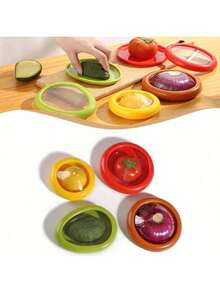 1/4 Packs Silicone Food Storage Containers - Airtight, Reusable ABS Flip-Top Seal - Round Stackable Food Contact Boxes For Veggies, Fruits - Hand Washable Multipurpose Fridge Organizer - Multicolor - View 6