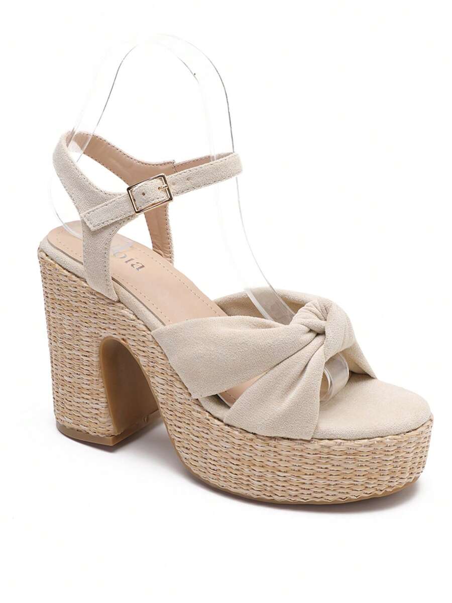 Women's High Heel Espadrille Style Summer Sandals With Platform Sole And Chic Knot Design - Beige - View 1