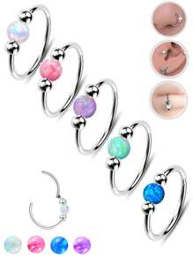 1 Piece Of High-Quality Stainless Steel Nose Ring, Suitable For Multiple Parts Such As Cartilage, Lip, Helix, Earlobe, And Mouth. We Decorate These Nose Rings With Opal And Steel Beads, Making Them Suitable For Both Daily Wear And Special Occasions.