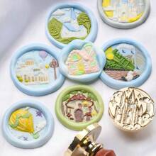 1 Pc Fairy Tale Series Wax Seal Stamp Head, Detachable Solid Brass, Intricate Fairy TalesDesigns (Castle/Rabbit/Bear/Hot Air Balloon/Candy House), Wax Sealed Stamp Head, Fire Paint Seal Head, DIY Craft, Gift Packaging, Envelope Sealing, Party Invitation Letter,Back To School,School Supplies