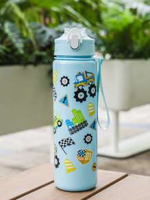 1pc, 750ml/23OZ Plastic Water Bottle With Straw & Rope, Portable, Multiple Designs, Suitable For Outdoor Sports, Cycling, Travel, Camping, Holiday Gifts, Etc.