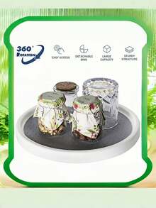360 ° Rotating Anti Slip Wide Base Spice Rack Storage - Space Saving White Plastic Turntable, Suitable For Kitchen Cabinets, Perfect For Storing Seasonings, Cans, And Bottles, Spice Can Tray, Kitchen Bathroom Living Room Desktop Storage Tray, Rotatable Desktop Storage Tray