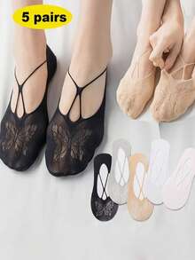 5 Pairs Butterfly Pattern Round Toe Invisible Socks Women's Rubber Anti Drop Invisible Socks Shallow Cuff Socks - Multicolor - View 3