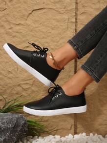 1 Pair Women's Fashion Casual Flat Slip-On Shoes, Solid Color PU Low-Top, Suitable For School, Vacation, Home, Outdoor, Commute, All Seasons Versatile Leisure Sports Shoes