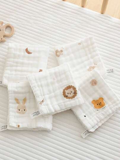 paquete de 5 piezas y paquete de 3 piezas de baberos para bebé con patrones de dibujos animados aleatorios, pañuelos de algodón puro súper suaves para recién nacidos, toallas faciales para bebés, suministros para bebés toallas de gasa