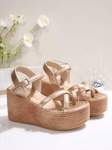 Sandalias de vestir de plataforma y cuña impermeables con diseño de tira tejida, nuevas para primavera/verano 2025, tacón grueso de moda para vacaciones en la playa